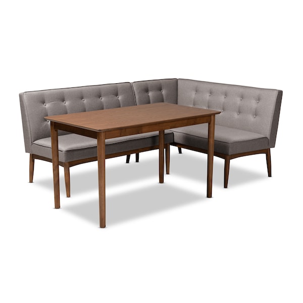 Baxton Studio Arvid Mid-Century Gray Upholstered 3-Piece Wood Dining Nook Set 155-9305-9306 - main